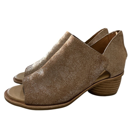 SOFFT Carleigh Metallic Tan Leather Peep Toe Block Heel Shootie Sandals - 8 - Picture 3 of 11